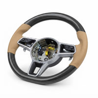 Carbon Fiber & Beige Leather Steering Wheel Compatible With Porsche All Models