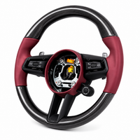 Carbon Fiber & Burgundy Smooth Leather Steering Wheel Compatible With Porsche All Models