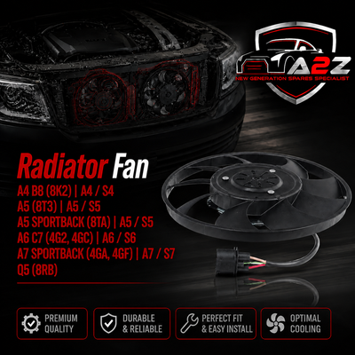 Radiator Fan 4H0959455AA 4H0959455AE Compatible With A4 B8 (8K2) | A4 / S4 A5 (8T3) | A5 / S5 A5 Sportback (8TA) | A5 / S5 A6 C7 (4G2, 4GC) | A6 / S6 A7 Sportback (4GA, 4GF) | A7 / S7 Q5 (8RB)