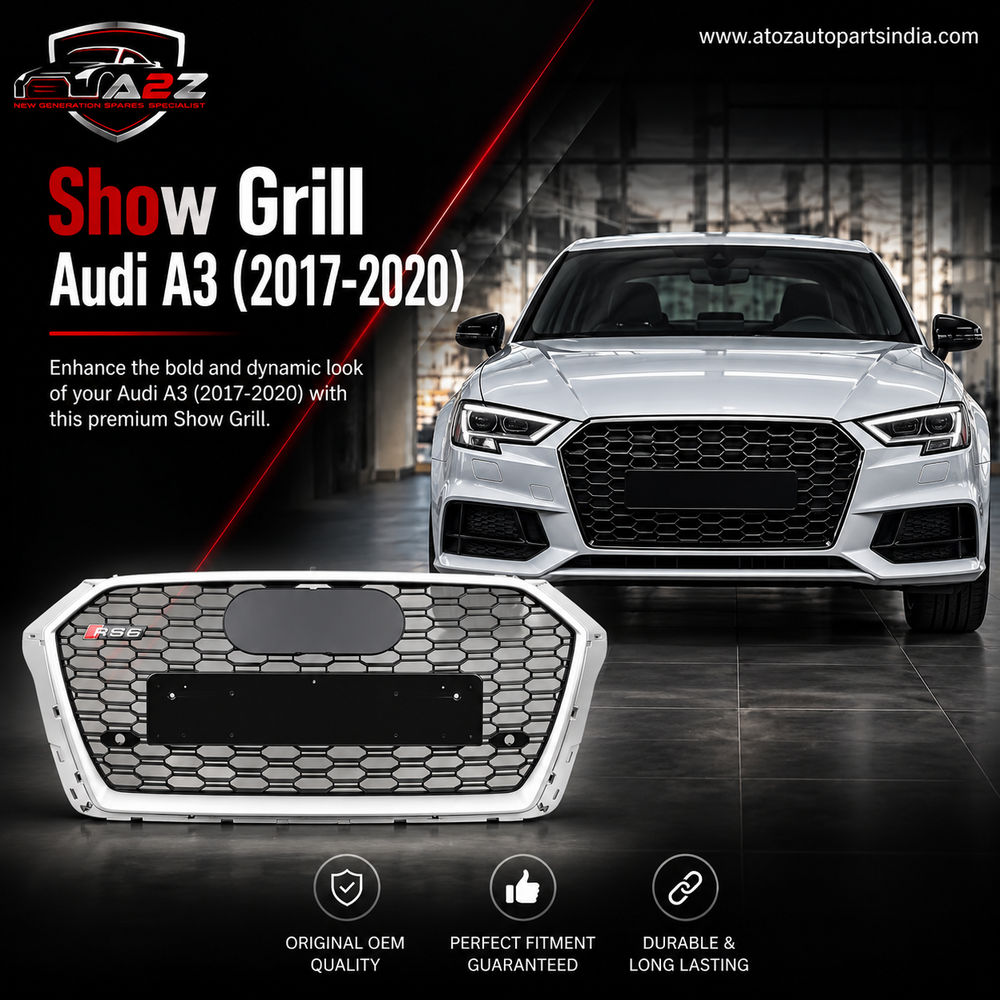 Show Grill Compatible With Audi A3(2017-2020) RS3 Silver Chrome (2 Lines) Tag No.97
