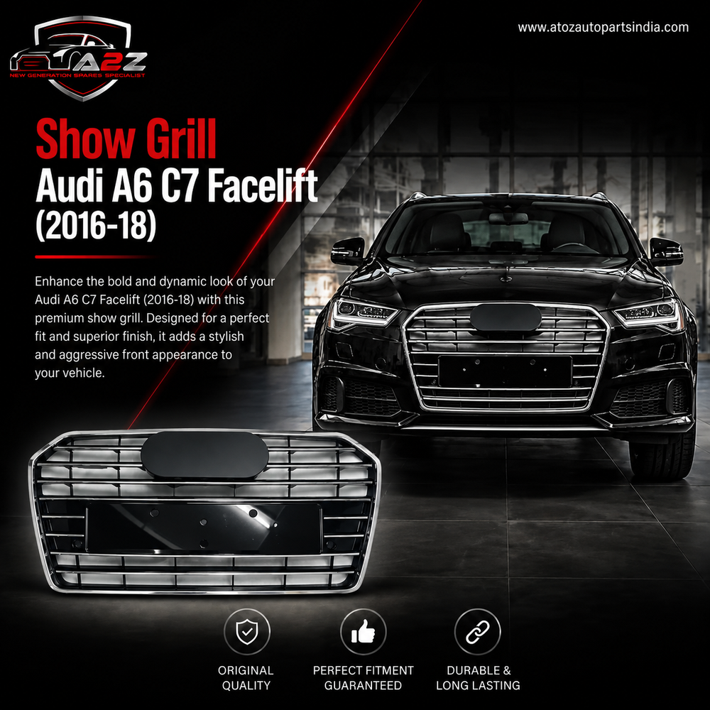 Show Grill Compatible With Audi A6 C7 Facelift(2016-18) Shiny Silver Chrome(Big Number Plate) Tag 61