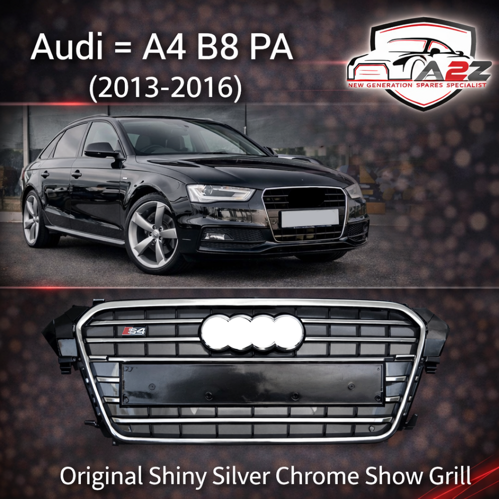 Show Grill Compatible With Audi A4 B8 Facelift (2013-16) Original Shiny Silver Chrome Tag 12