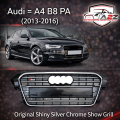 Show Grill Compatible With Audi A4 B8 Facelift (2013-16) Original Shiny Silver Chrome Tag 12