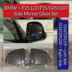 Side Mirror Glass Set Left 51167291219 & Right 51167291220 Compatible With BMW X3 (F25), X5 (F15, G05), X7 (G07)