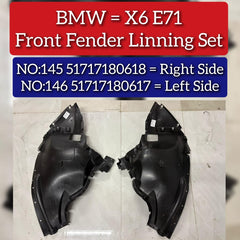 Front Fender Linning Left 51717180617 & Right 51717180618 Compatible With BMW X6 (E71) Tag No.145-146