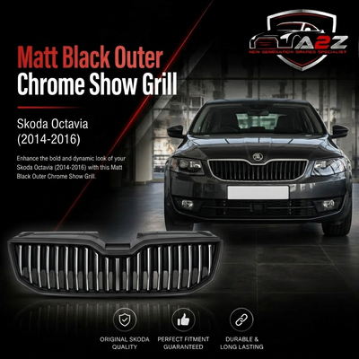 Matt Black Outer Chrome Show Grill 5E0853651A Compatible With Skoda Octavia (2014-2016) Tag No.84
