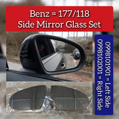 Side Mirror Glass Set Left 0998101901 Right 0998102001 Compatible With MERCEDES-BENZ A-Class (W177)