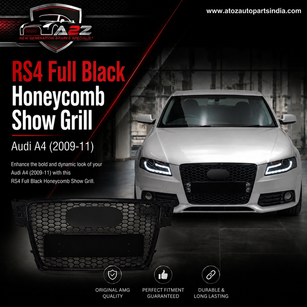 RS4 Full Black Honeycomb Show Grill Compatible With Audi = A4 (2009-11) Tag No.3