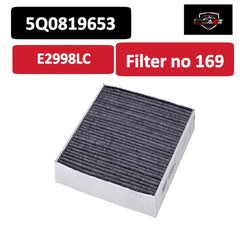 Cabin Air Filter E2998LC & 5Q0819653 & LAK888 Compatible With AUDI A3 Convertible (8V7, 8VE) | A3 / S3 & Q3 Sportback (F3N) & TT (FV3, FVP) & SKODA KAROQ (NU7, ND7) & VW T-ROC (A11, D11) Tag 169
