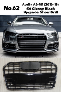 S6 Gloosy Black Upgrade Show Grill Compatible With Audi A6 C7 (2016-18) Shiny Silver Chrome (Small Number Plate) Tag No.62