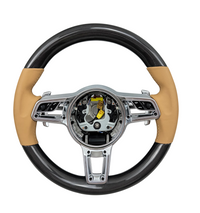Carbon Fiber & Beige Leather Steering Wheel Compatible With Porsche All Models
