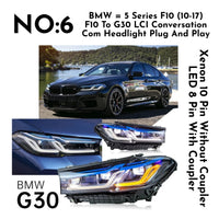 Complete Headlight Assy Set (Upgrade To F10 To G30) Have To Convert From F10 To G30 Compatible With BMW F10 (2011-17) Tag No.6