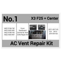 Center AC Conditioner Air Vent Grill Outlet Tab Clip Repair Kit 64229184742 64229303405 Compatible With X3 F25 2011-2017 & X4 F26 2013-2018 Tag-ACR-01