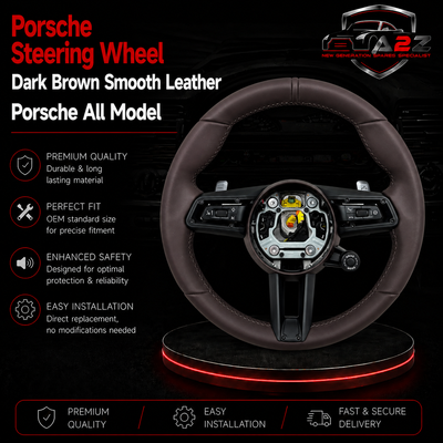 Dark Brown Smooth Leather Steering Wheel Compatible With Porsche All Models
