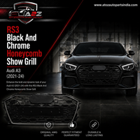 RS3 Black And Chrome Honeycomb Show Grill Compatible With Audi = A3 (2021-24) Tag No.103