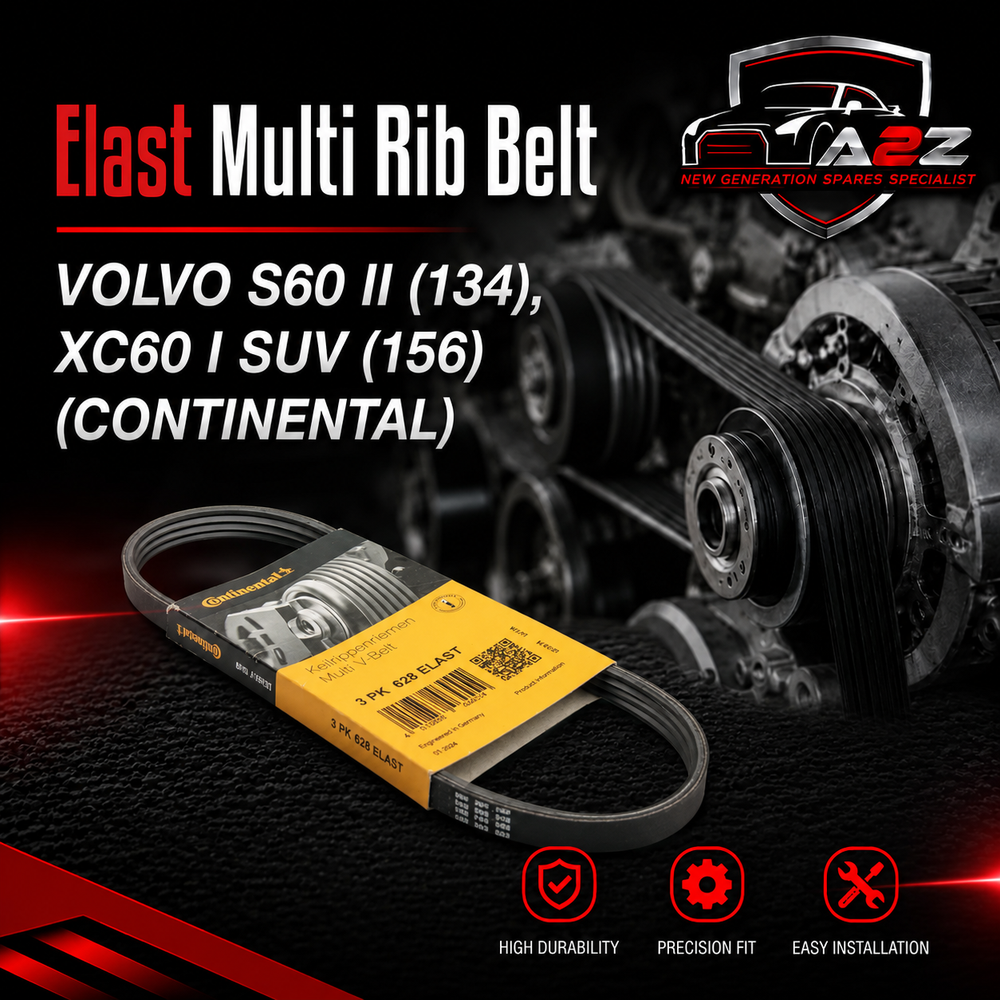 Elast Multi Rib Belt 3PK628 31325042 Compatible With VOLVO S60 II (134), XC60 I SUV (156) (CONTINENTAL)