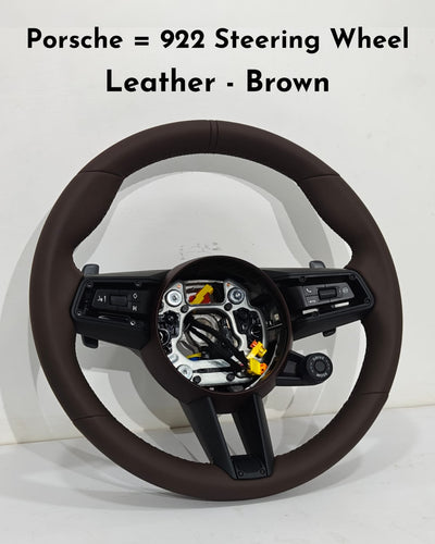 Brown Leather Steering Wheel Compatible With Porsche 922