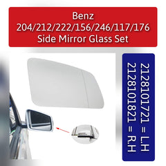 Side Rearview Wing Side Mirror Glass Left 2468100721 & Right 2468100821 Compatible With MERCEDES BENZ A-CLASS (W176) & B-CLASS (W246) & C-CLASS (W204) & CLS (C218) & E-CLASS (W212) & S-CLASS (W221, V221) & GLA-CLASS (X156) & CLA Coupe (C117)