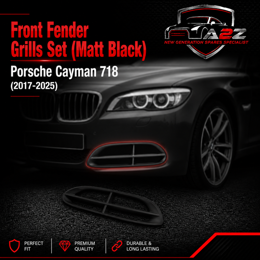 Front Fender Grills Set (Matt Black) Right 982853190 & Left 982853189 Compatible With Porsche Cayman 718 (2017-2025)Tag No.517