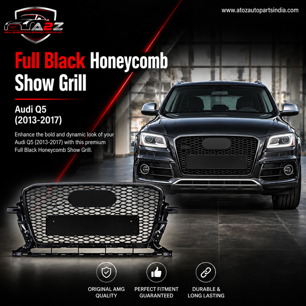 RSQ5 Full Black Honeycomb Show Grill Compatible With Audi Q5 (2013-2017) RSQ5 Black Chrome Tag No.148
