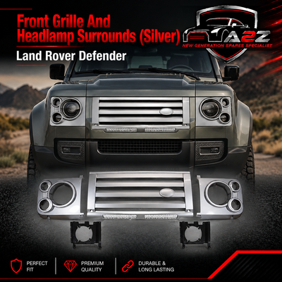 Front Grille And Headlamp Surrounds (Silver) Compatible With Land Rover Defender