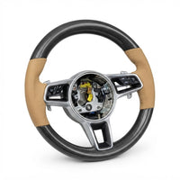 Carbon Fiber & Beige Leather Steering Wheel Compatible With Porsche All Models