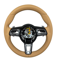 Leather Steering Wheel (Beige Smooth Leather) Compatible With Porsche All Models