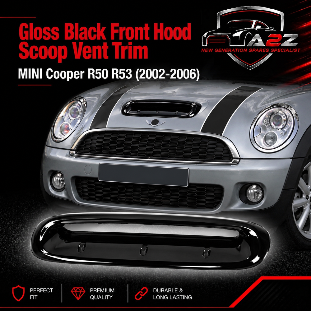 Gloss Black Front Hood Scoop Vent Trim Compatible With MINI Cooper R50 R53 (2002-2006)