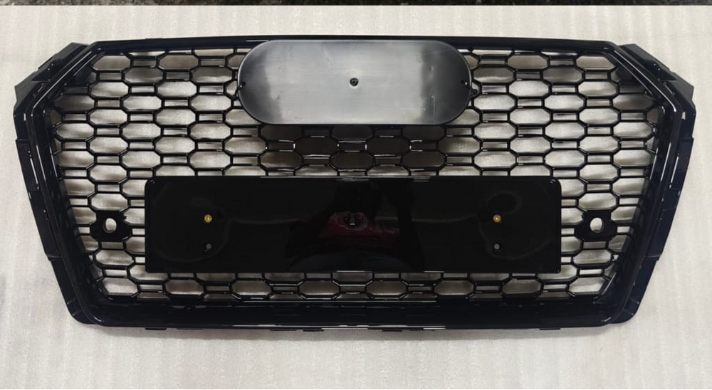 RS4 Full Black Honeycomb Show Gril Compatible With Audi A4 B9(2017-19) RS4 Black Chrome Tag 25