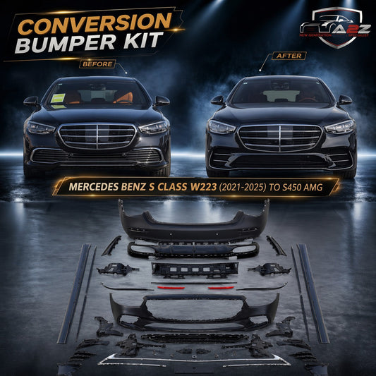 A To Z Compatible With Mercedes Benz S Class W223 (2021-2025) Car Upgrade To S450 Amg Bumper Body Kit Front After Lip Diffuser Exhaust Tips Fog Gril Cover Grill CC-8918 (Shipping Cost Not Included In Price)