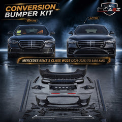 A To Z Compatible With Mercedes Benz S Class W223 (2021-2025) Car Upgrade To S450 Amg Bumper Body Kit Front After Lip Diffuser Exhaust Tips Fog Gril Cover Grill CC-8918 (Shipping Cost Not Included In Price)