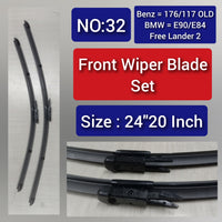 Front Wiper Blade Set (24'20 Inch) Compatible with Mercedes Benz A-CLASS W176 & CLS C117 & BMW 3 Series E90 & X1 E84 & Land Rover Freelander 2 Tag-WBF-32