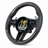 Gloss Carbon Fiber Steering Wheel (Black Leather Grip) Compatible With Porsche All Models