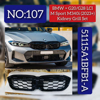 Black Kidney Grill 51115A1BFB1 Compatible With BMW 3 Series G20 & G28 LCI M Sport M340i (2023+) Tag No.107