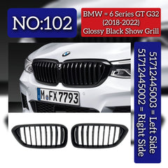 Glossy Black Show Grill Left 51712445002 & Right 51712445003 Compatible With BMW 6 SERIES GT G32 (2018-2022) Tag No.102