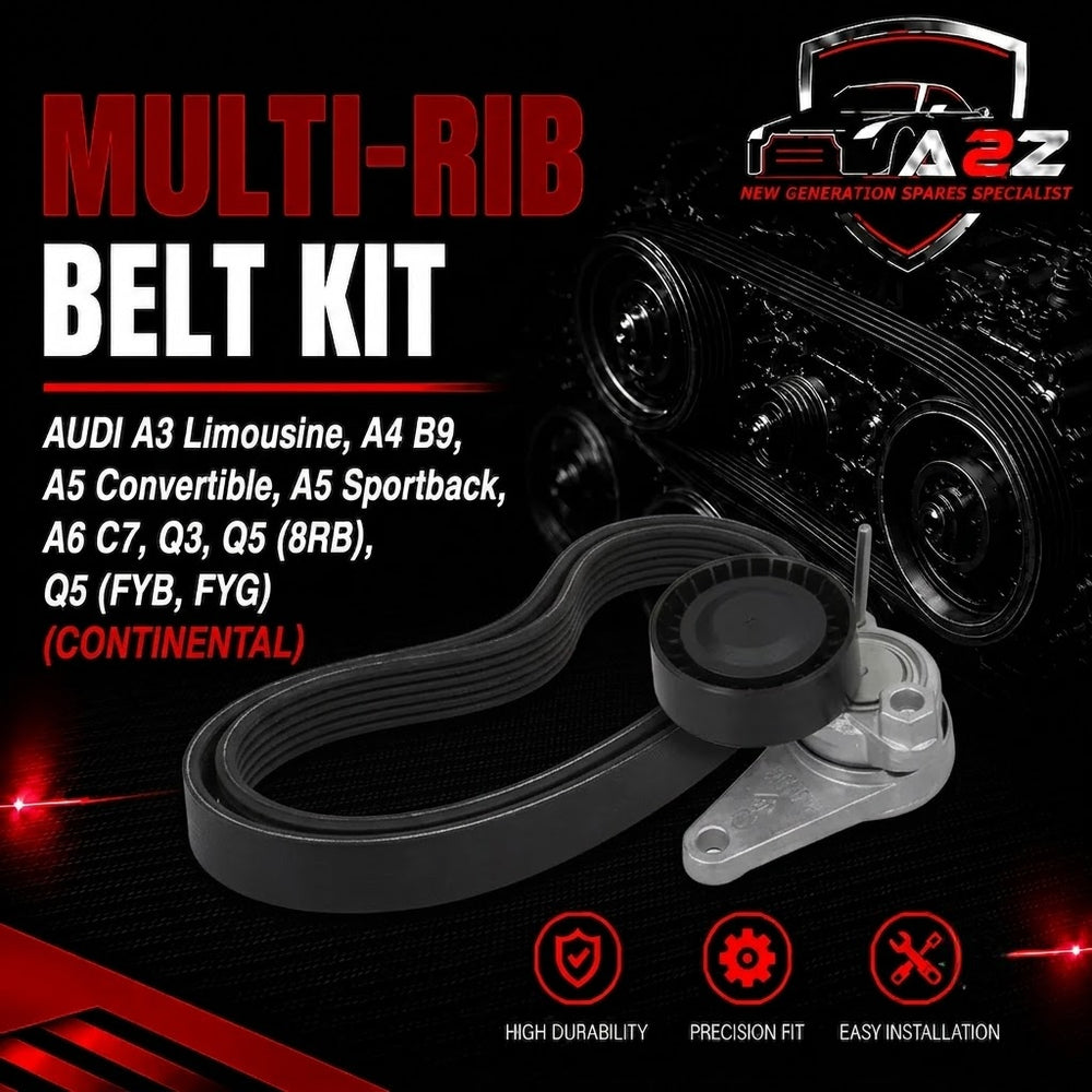Multi RIB Belt Kit 6PK1026K1 Compatible With AUDI A3 Limousine, A4 B9, A5 Convertible, A5 Sportback, A6 C7, Q3, Q5 (8RB), Q5 (FYB, FYG) (CONTINENTAL)