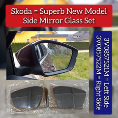 Side Mirror Glass Set Left 3V0857521M & Right 3V0857522M Compatible With SKODA Superb New Model