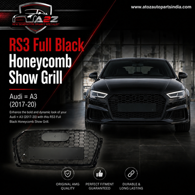 RS3 Full Black Honeycomb Show Grill Compatible With Audi = A3 (2017-20) Tag No.99