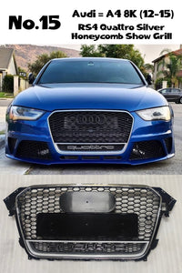 RS4 Quattro Silver Honeycomb Show Grill Compatible With Audi A4 B8 Facelift (2013-16) Tag No.15
