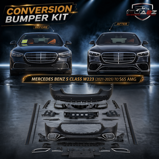 A To Z Compatible With Mercedes Benz S Class W223 (2021-2025) Car Upgrade To S65 Amg Bumper Body Kit Front After Lip Diffuser Exhaust Tips Fog Gril Cover Grill CC-8917 (Shipping Cost Not Included In Price)
