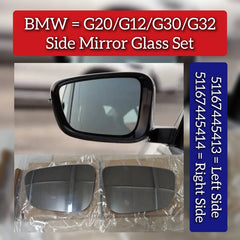 Side Rearview Wing Side Mirror Glass Left 51167445413 & Right 51167445414 Compatible With BMW 3 Series (G20, G80, G28) & 5 Series (G30, F90) & 6 Gran Turismo (G32) & 7 Series (G11, G12)