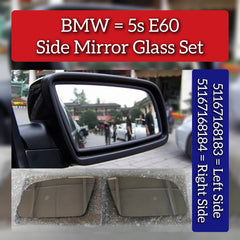 Side Mirror Glass Set Left 51167168183 & Right 51167168184 Compatible With BMW 5 Series E60