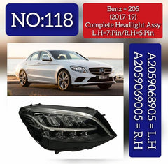 Headlight Headlamp Left A2059068905 (7 Pin) & Right A2059069005 (5 Pin) (Without Blaster) Compatible With MERCEDES-BENZ C-CLASS (W205) (2019-2020)