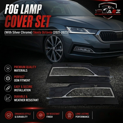 Fog Lamp Cover Set (With Silver Chrome) Left 5E3807681C 5E3853767 & Right 5E3807682C 5E3853768 Compatible With Skoda Octavia (2021-2023) Tag No.1194