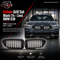Kidney Grill Set Black (14 - Line) 51137390864 Compatible With BMW 5 Series G30 Tag 52