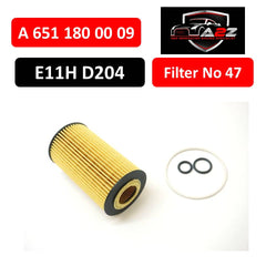 Oil Filter E11HD204 & E11HD57 & A6511800009 & OX153D3 Compatible MERCEDES-BENZ A-CLASS (W176) & B-CLASS Sports Tourer (W246, W242) & C-CLASS (W204)With Tag 47