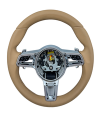 Leather Steering Wheel (Beige Smooth Leather) Compatible With Porsche All Models