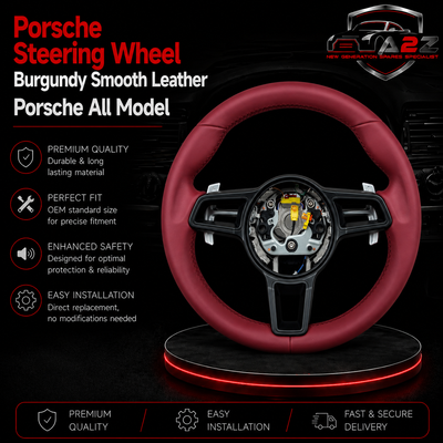 Burgundy Leather Steering Wheel Compatible With Porsche All Models