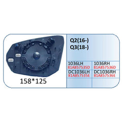 Q3 Mirror Glass Compatible With Audi Q3 Mirror Glass Q2 2016 Q3 2018 Right 1036 RIGHT