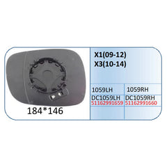 Mirror Glass Compatible With Bmw X1 Mirror Glass X1 E84 2010-2016 X3 F25 2011-2014 Right 1059 RIGHT